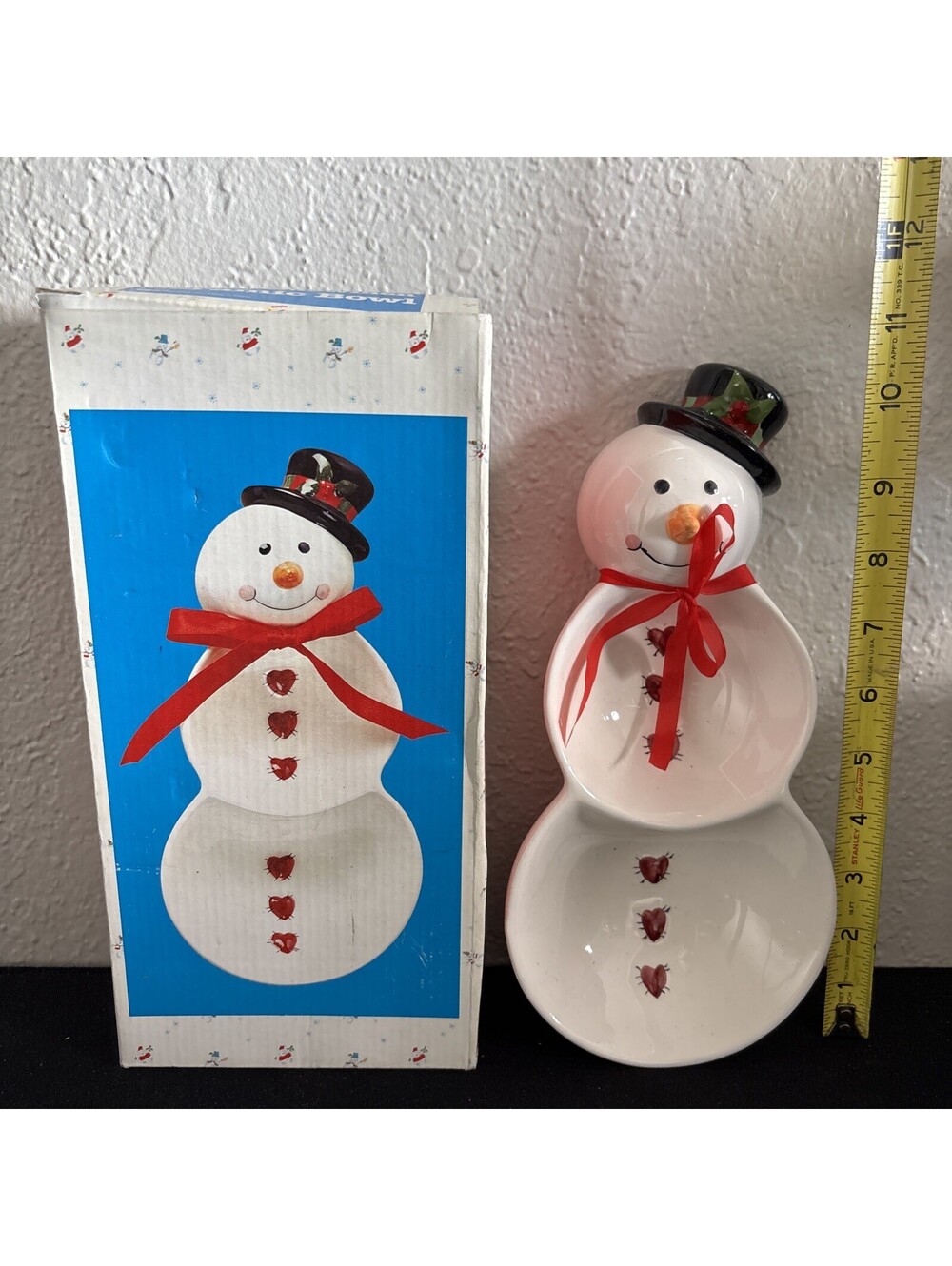 Giftco Smiley Snowman Ceramic Serving Bowl Glazed Christmas Snacks, Boxed